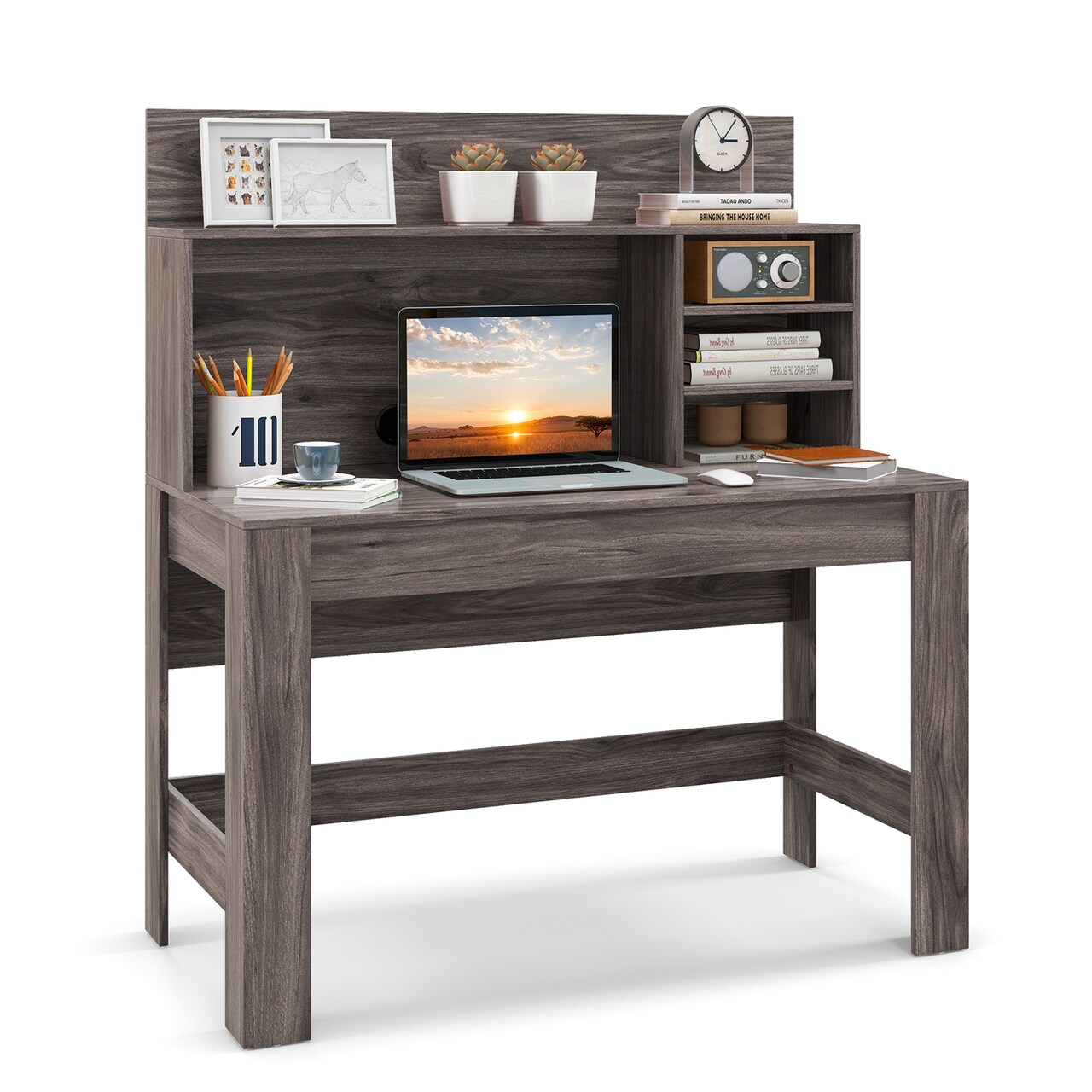 Costway Computer Desk Wooden Writing Desk Modern Home Office Workstation PC Laptop Table for Small Space